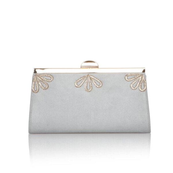 Sage grey Microsuede Trapese Clutch with Gold Shimmer Detail