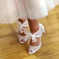 Petra Dyeable Ivory Satin/Spot Mesh Peep Toe with Organza...