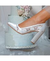Skyla Dyeable Satin/Lace Block Heel Pointed Court